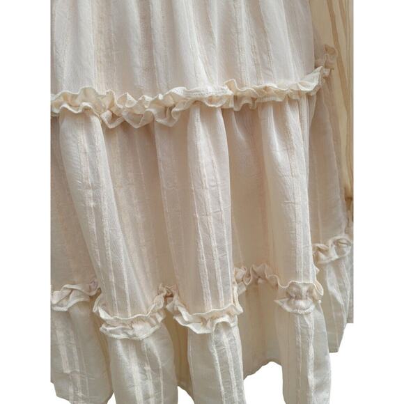 HYFVE Cottagecore Boho Peasant Dress Medium Beige Ruffle Long Sleeve Mini Dress - Picture 9 of 10